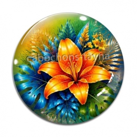 Cabochon Verre - fleur exotique