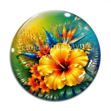 Cabochon Verre - fleur exotique