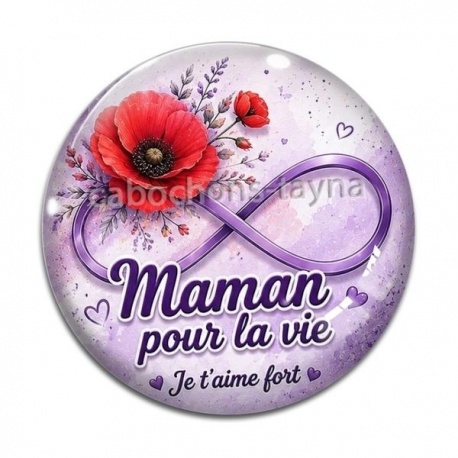 Cabochon Verre - maman pour la vie je t'aime fort couleur violet
