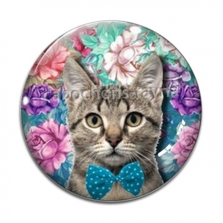 Cabochon Verre - chat fleur