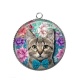 Pendentif Cabochon Argent - chat fleur