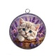 Pendentif Cabochon Argent - chaton lavande