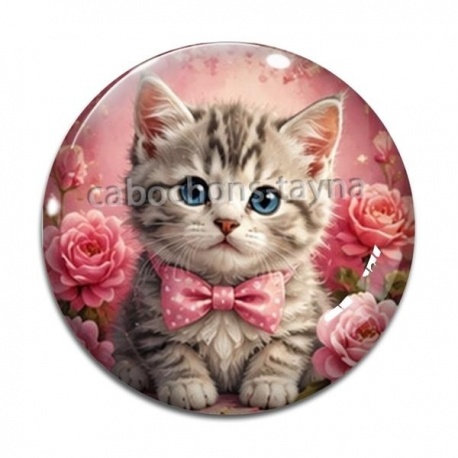 Cabochon Verre - chaton rose