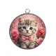 Pendentif Cabochon Argent - chaton rose