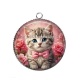 Pendentif Cabochon Argent - chaton rose