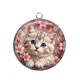 Pendentif Cabochon Argent - chaton fleur de cerisier