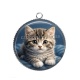 Pendentif Cabochon Argent - chaton fond bleu