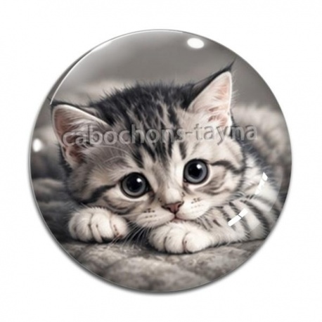 Cabochon Verre - chaton fond gris