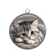 Pendentif Cabochon Argent - chaton fond gris
