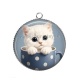 Pendentif Cabochon Argent - chaton tasse fond bleu