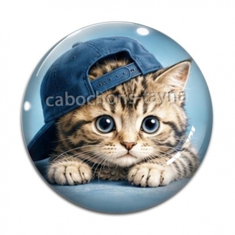 Cabochon Verre - chaton casquette fond bleu
