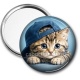 Miroir de poche - chaton casquette fond bleu