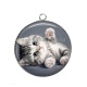 Pendentif Cabochon Argent - chaton rayer blanc et gris 