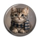 Cabochon Résine - chaton écharpe fond marron