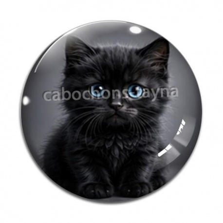 Cabochon Verre - chaton noir fond gris