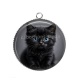 Pendentif Cabochon Argent - chaton noir fond gris
