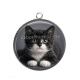 Pendentif Cabochon Argent - chaton noir et blanc