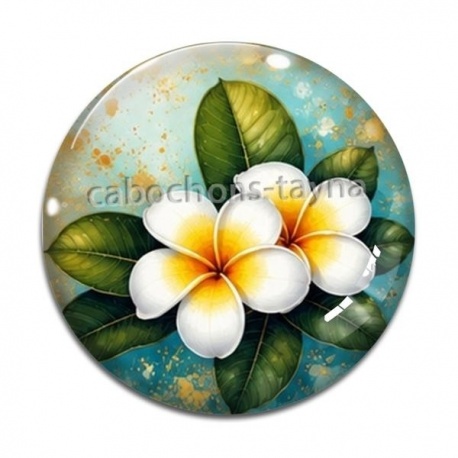 Cabochon Verre - fleur frangipanier