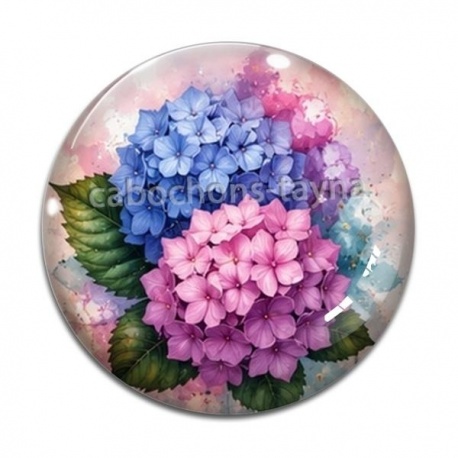 Cabochon Verre - fleur hortensia