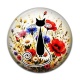 Cabochon Résine - chat noir fleur