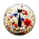 Cabochon Verre - chat noir fleur