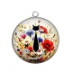 Pendentif Cabochon Argent - chat noir fleur
