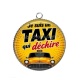 Pendentif Cabochon Argent - je suis un taxi qui déchire