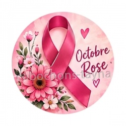 Octobre Rose ruban rose – Cabochon verre ou résine – Badge, porte-clés, magnet, miroir