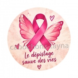 Octobre Rose ruban rose – Cabochon verre ou résine – Badge, porte-clés, magnet, miroir