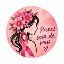 Octobre Rose ruban rose – Cabochon verre ou résine – Badge, porte-clés, magnet, miroir