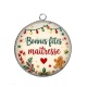 Pendentif Cabochon Argent - bonnes fêtes maîtresse