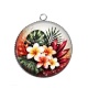 Pendentif Cabochon Argent - fleur exotique