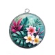 Pendentif Cabochon Argent - fleur exotique