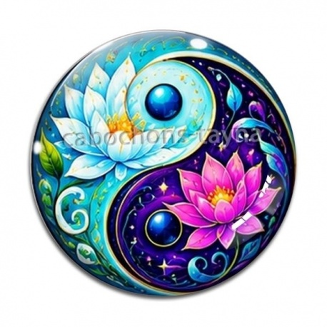Cabochon Verre - yin yang fleur