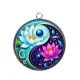 Pendentif Cabochon Argent - yin yang fleur