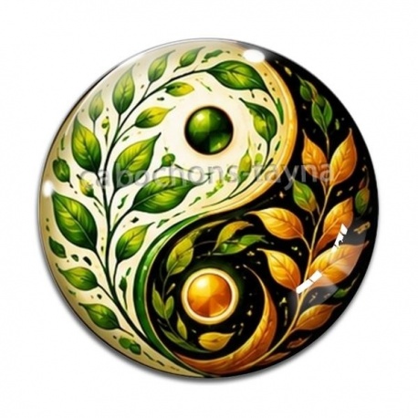 Cabochon Verre - yin yang feuille
