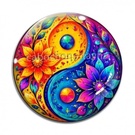 Cabochon Verre - yin yang fleur