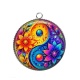 Pendentif Cabochon Argent - yin yang fleur