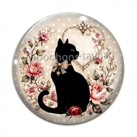 Cabochon Verre - chat noir