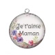 Pendentif Cabochon Argent - je t'aime maman