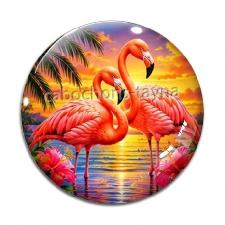 Cabochon Verre - flamant rose