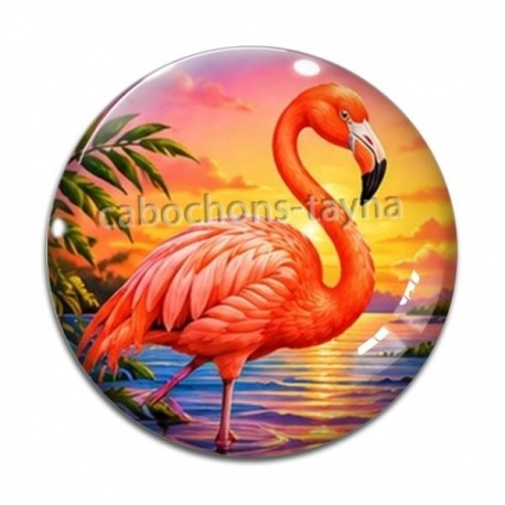 Cabochon Verre - flamant rose