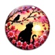 Cabochon Verre - chat noir fleur