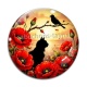 Cabochon Verre - chat noir fleur coquelicot