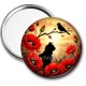 Miroir de poche - chat noir fleur coquelicot