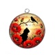 Pendentif Cabochon Argent - chat noir fleur coquelicot