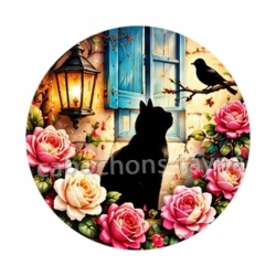 chat noir fleur