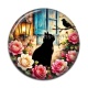 Cabochon Résine - chat noir fleur