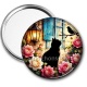 Miroir de poche - chat noir fleur