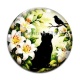 Cabochon Verre - chat noir fleur